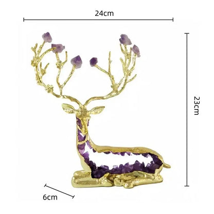 Modern gold amethyst deer statue living room crystal sculpture