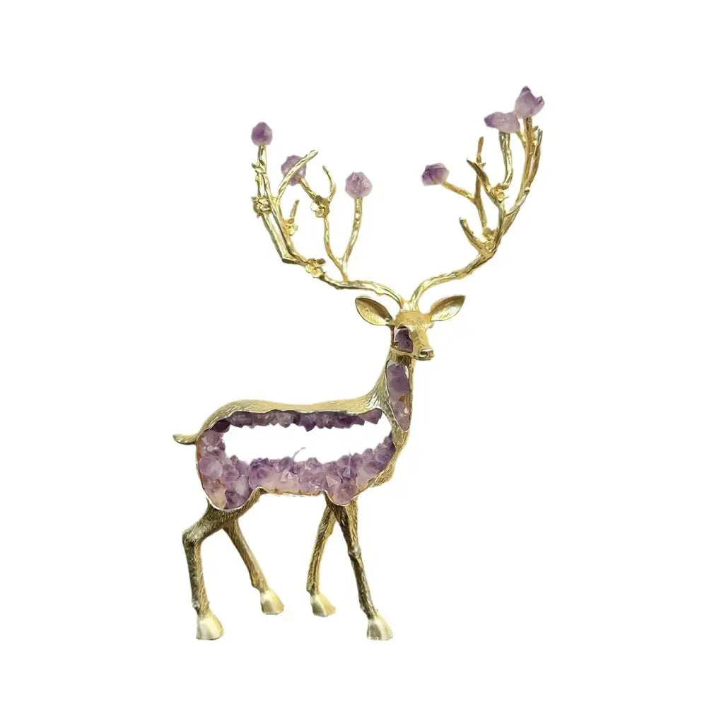 Modern gold amethyst deer statue living room crystal sculpture