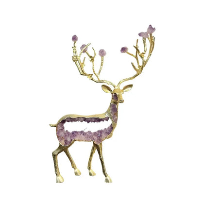 Modern gold amethyst deer statue living room crystal sculpture