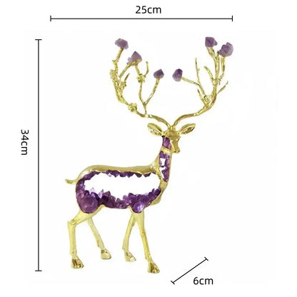 Modern gold amethyst deer statue living room crystal sculpture