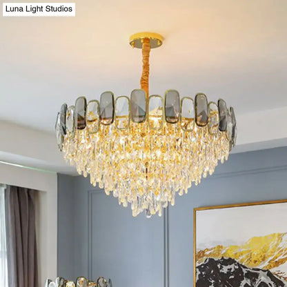 Modern gold and amber crystal cone chandelier living room light