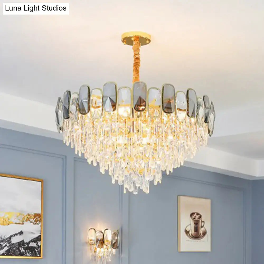 Modern gold and amber crystal cone chandelier living room light
