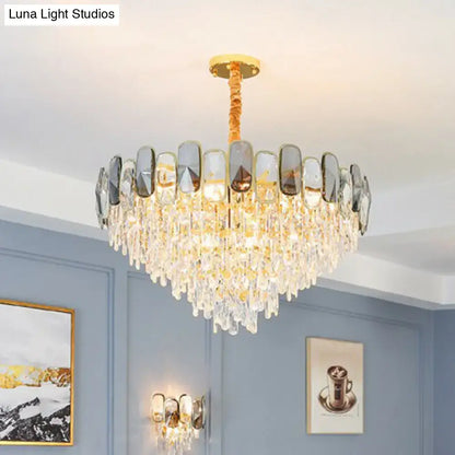 Modern gold and amber crystal cone chandelier living room light