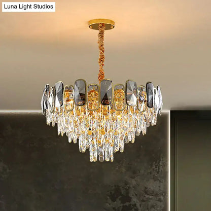 Modern gold and amber crystal cone chandelier living room light