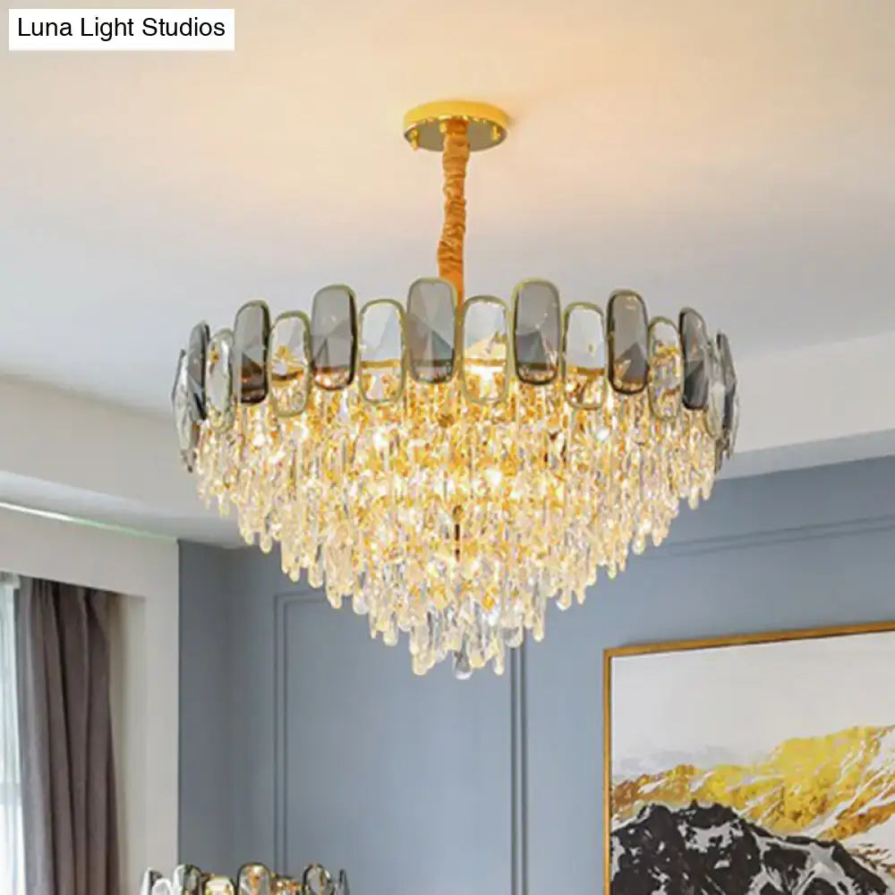 Modern gold and amber crystal cone chandelier living room light