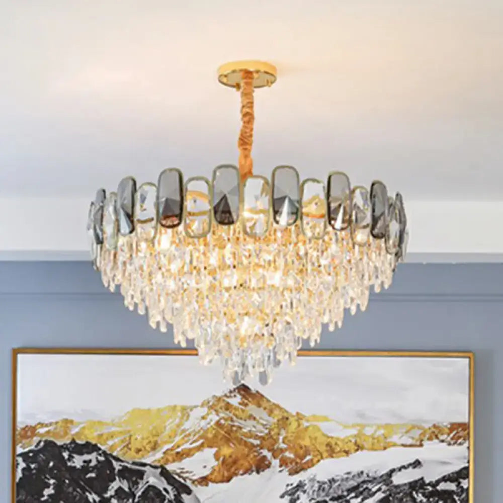 Modern gold and amber crystal cone chandelier living room light