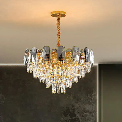 Modern gold and amber crystal cone chandelier living room light