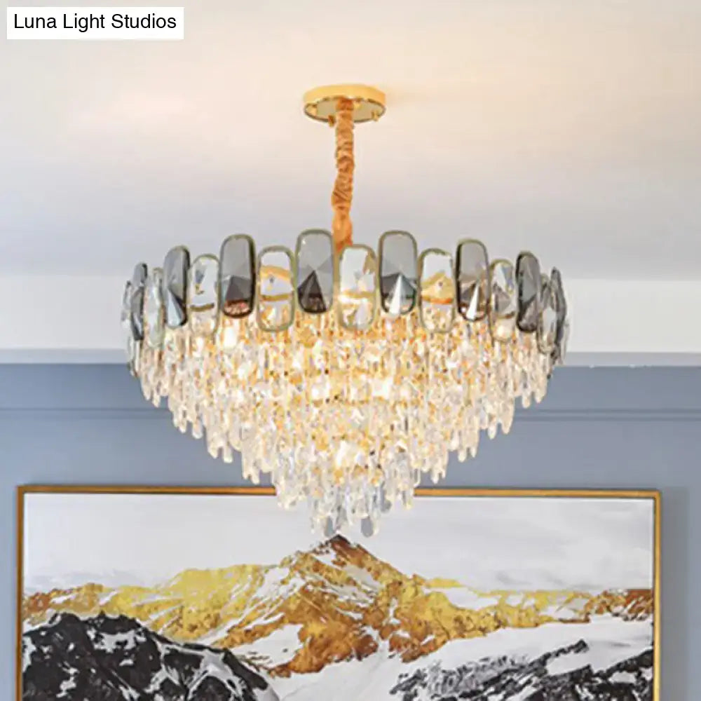 Modern gold and amber crystal cone chandelier living room light