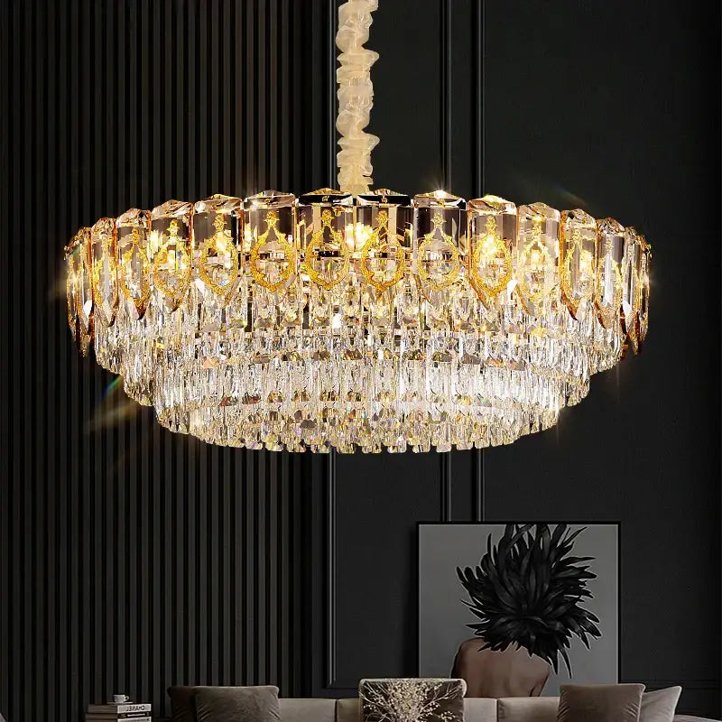 Modern gold and amber crystal chandelier dining room light