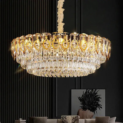 Modern gold and amber crystal chandelier dining room light
