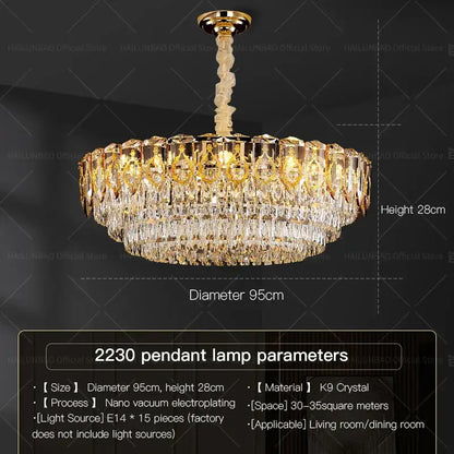 Modern gold and amber crystal chandelier dining room light