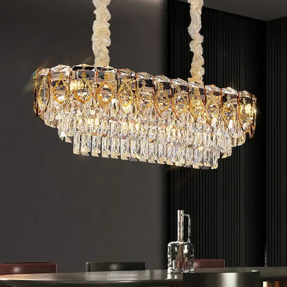 Modern gold and amber crystal chandelier dining room light