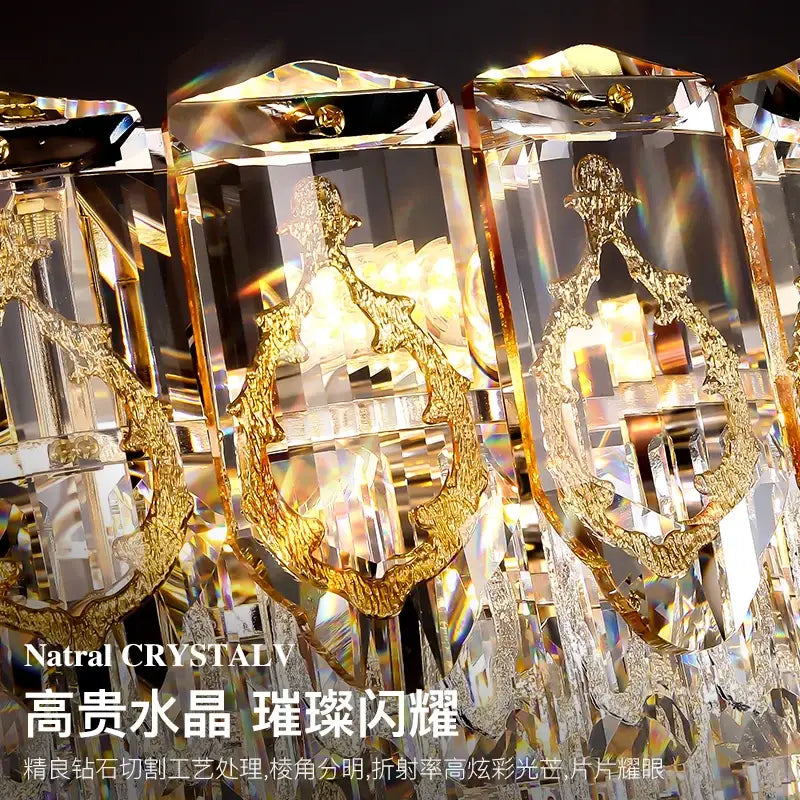 Modern gold and amber crystal chandelier dining room light