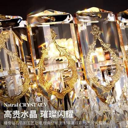 Modern gold and amber crystal chandelier dining room light