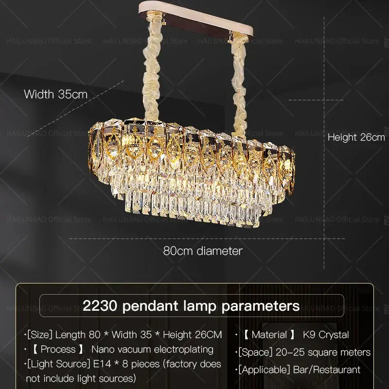 Modern gold and amber crystal chandelier dining room light