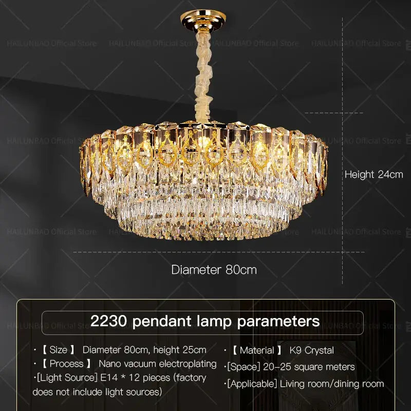 Modern gold and amber crystal chandelier dining room light