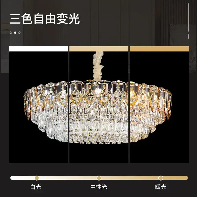 Modern gold and amber crystal chandelier dining room light
