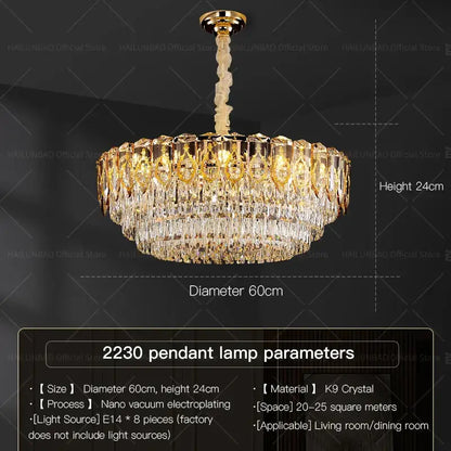 Modern gold and amber crystal chandelier dining room light
