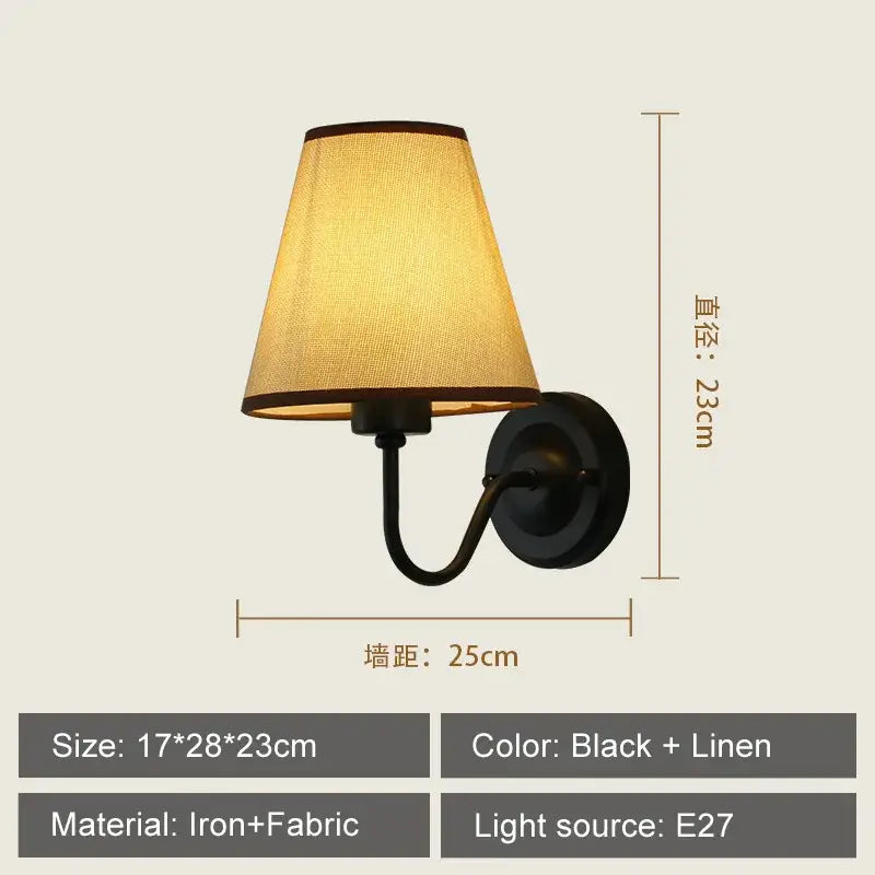 Modern gold and beige cloth led wall lamp bedroom sconce