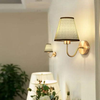 Modern gold and beige cloth led wall lamp bedroom sconce