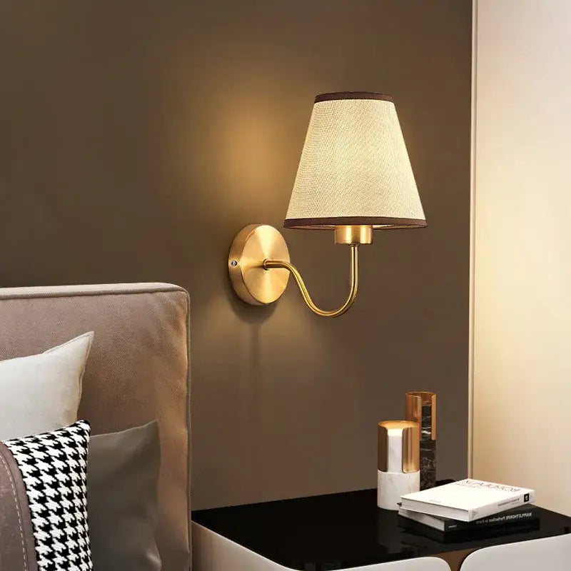 Modern gold and beige cloth led wall lamp bedroom sconce