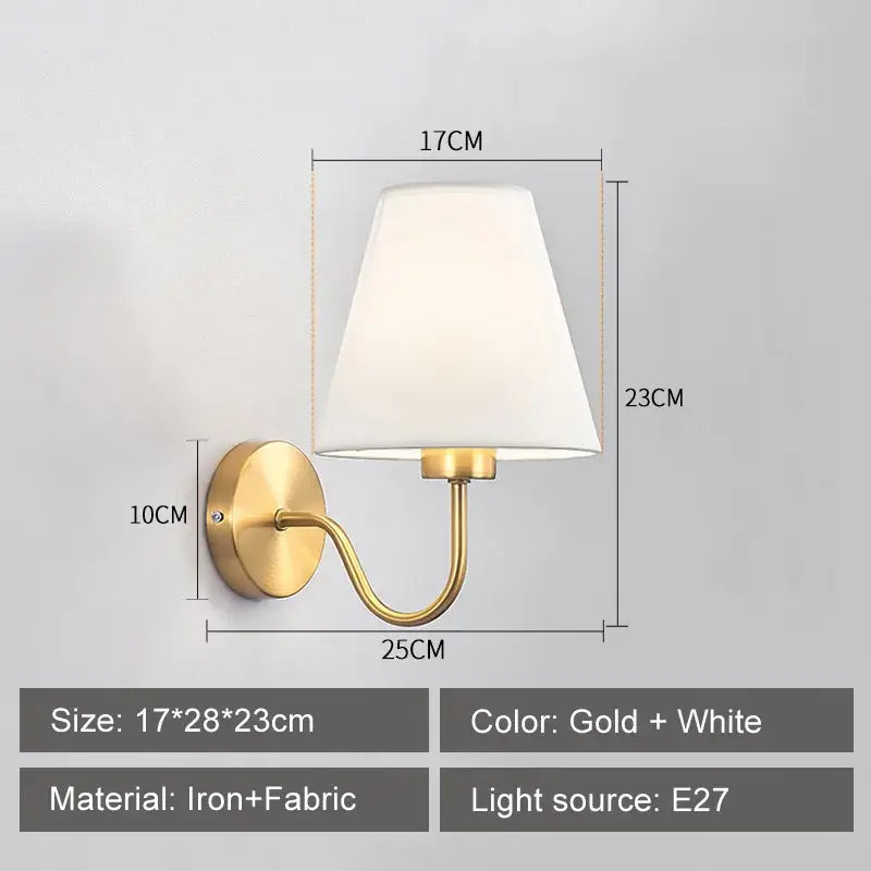 Modern gold and beige cloth led wall lamp bedroom sconce
