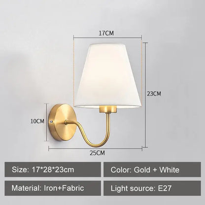 Modern gold and beige cloth led wall lamp bedroom sconce