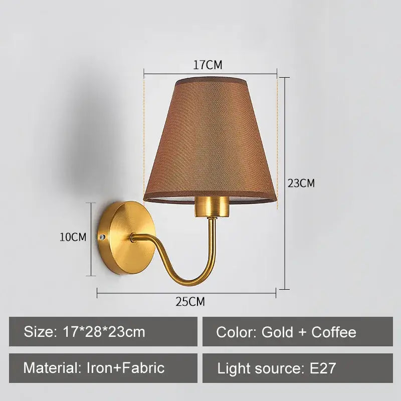 Modern gold and beige cloth led wall lamp bedroom sconce
