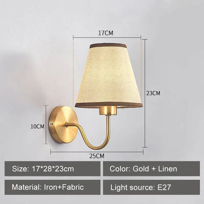 Modern gold and beige cloth led wall lamp bedroom sconce