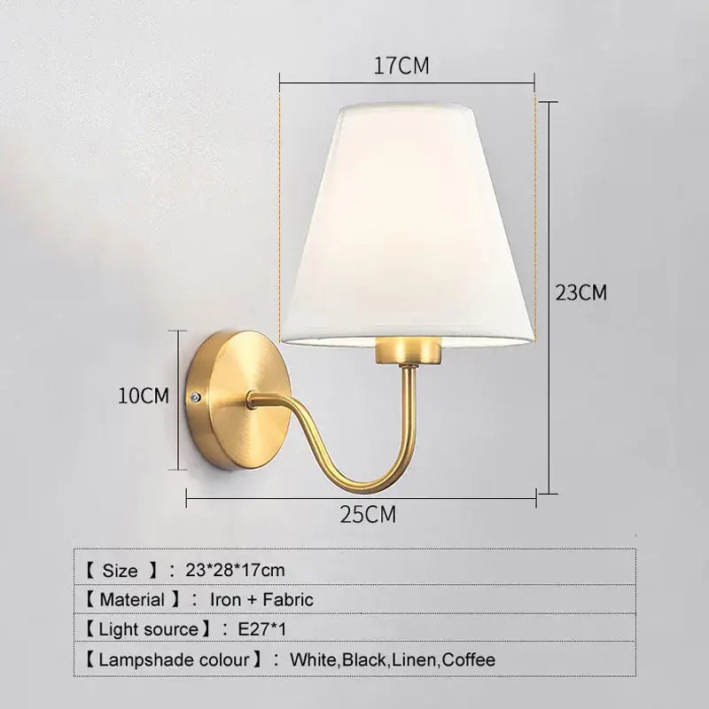 Modern gold and beige cloth led wall lamp bedroom sconce