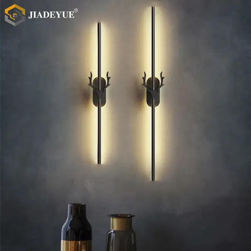 Modern gold and black deer horn led wall lamp bedroom sconce