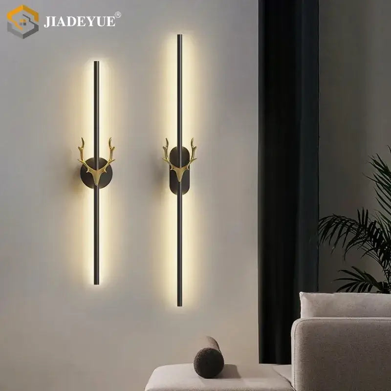 Modern gold and black deer horn led wall lamp bedroom sconce