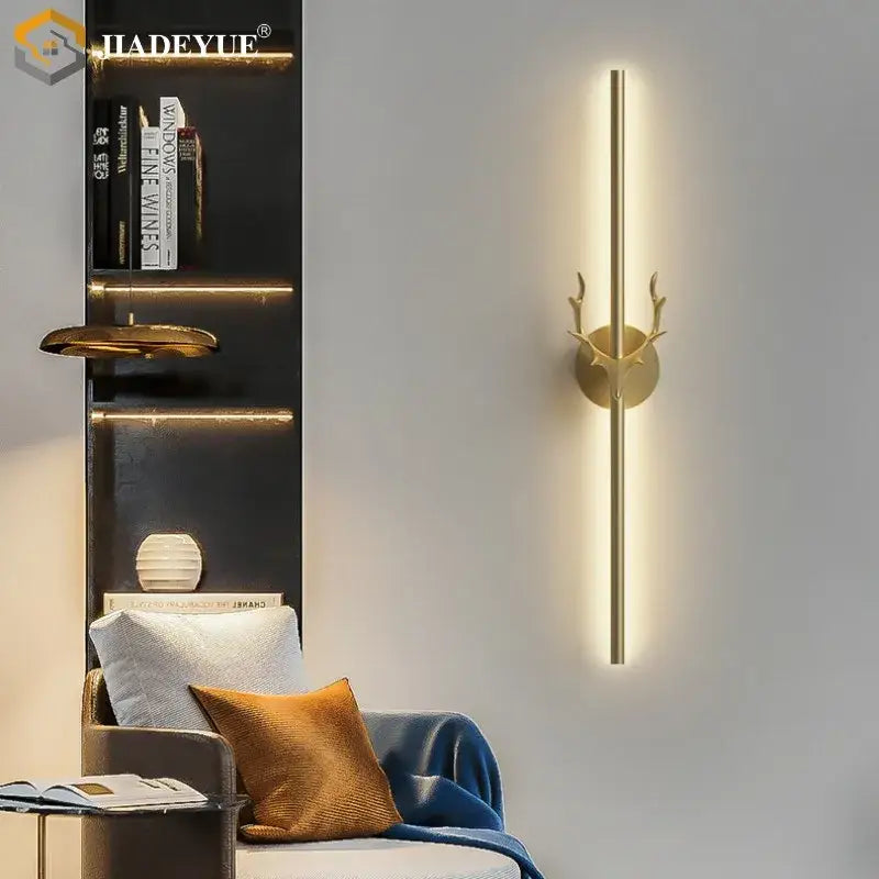 Modern gold and black deer horn led wall lamp bedroom sconce
