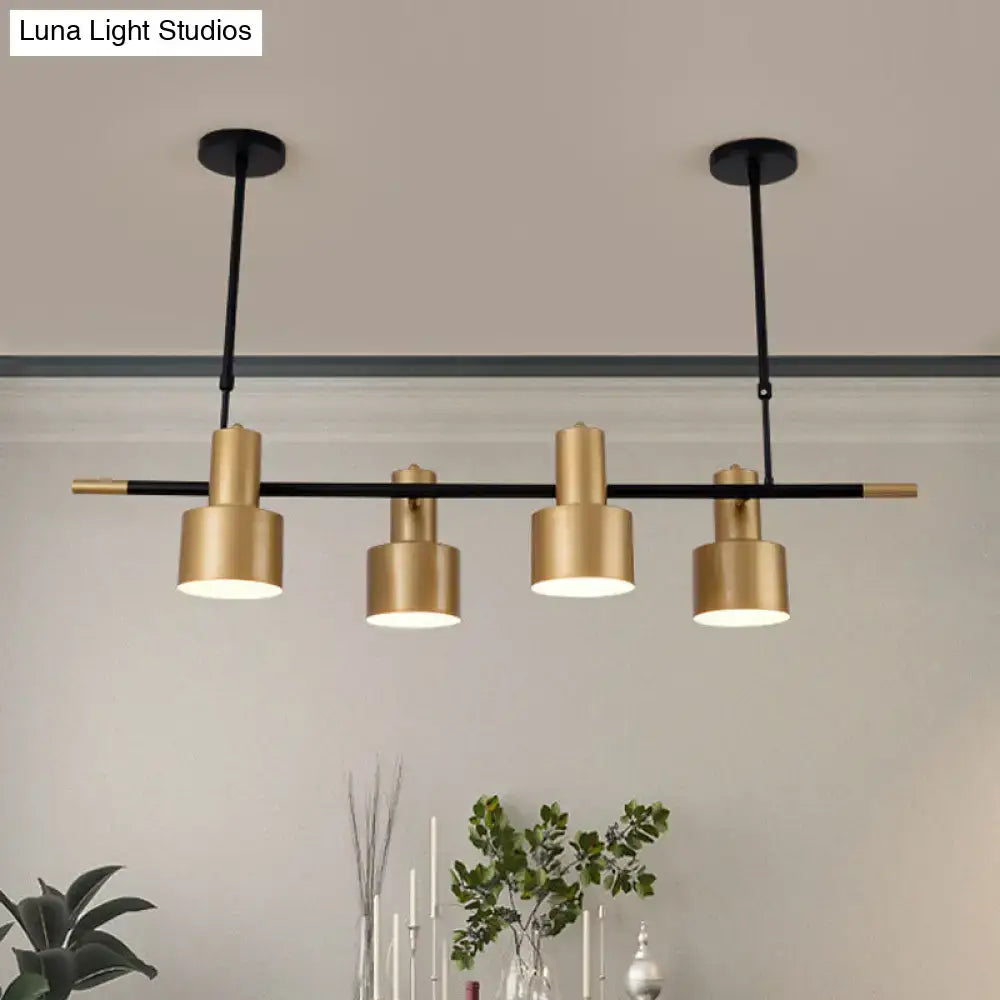Modern gold and black drum pendant light for dining room island
