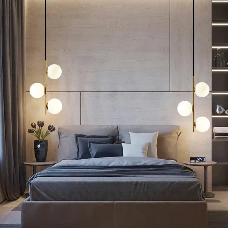 Modern gold and black glass ball led pendant light bedroom hanging lamp