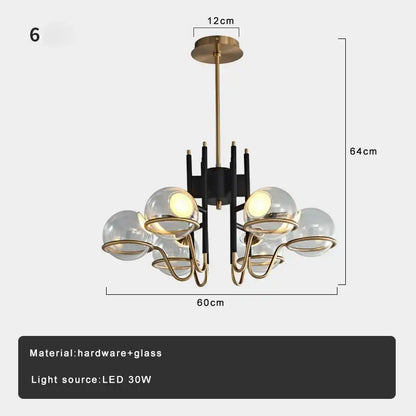 Modern gold and black glass ball pendant light for living room