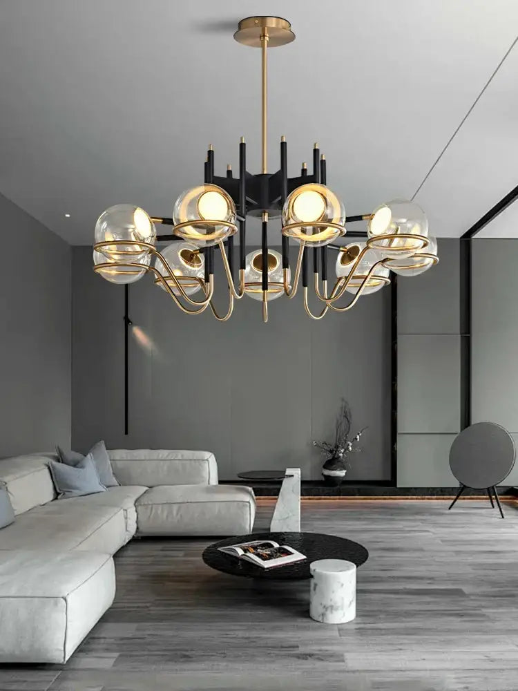 Modern gold and black glass ball pendant light for living room