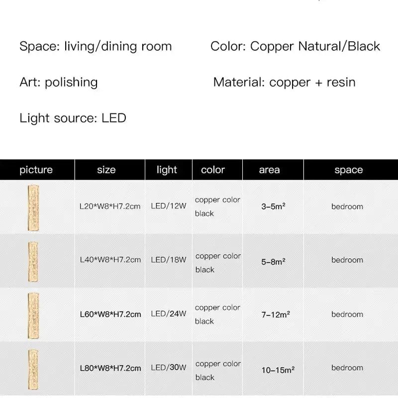 Modern gold and black led bedroom wall lamp