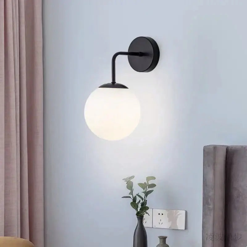 Modern gold and black led glass ball wall lights for bedroom