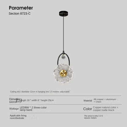 Modern gold and black led glass wall lamp bedroom pendant light
