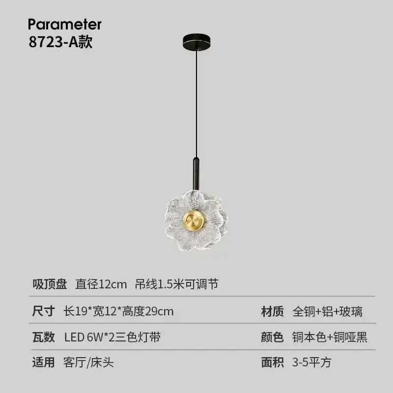 Modern gold and black led glass wall lamp bedroom pendant light