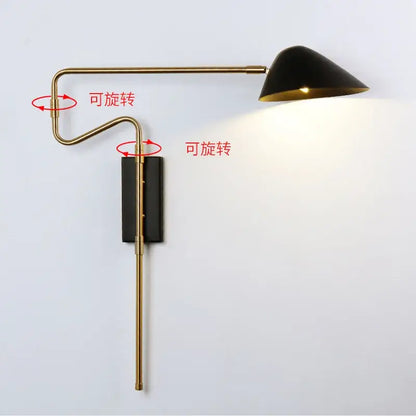 Modern gold and black led wall lamp bedroom adjustable rocker arm