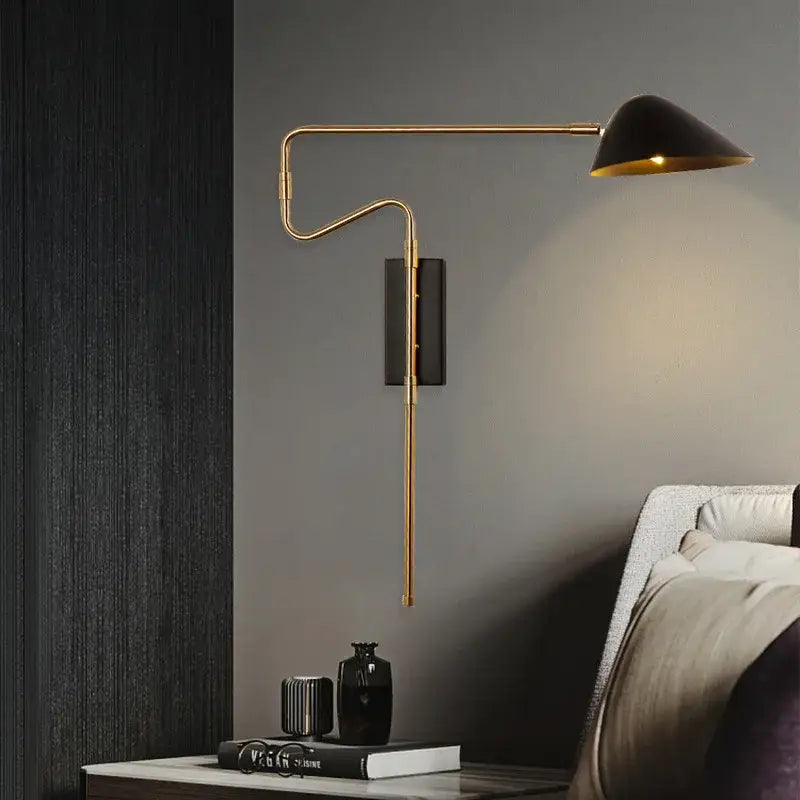 Modern gold and black led wall lamp bedroom adjustable rocker arm
