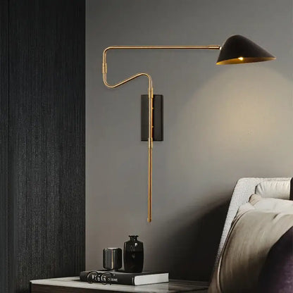 Modern gold and black led wall lamp bedroom adjustable rocker arm
