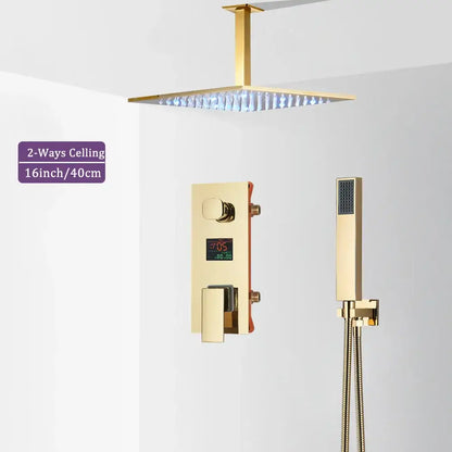 Modern gold and black shower faucet set bathroom rainfall display