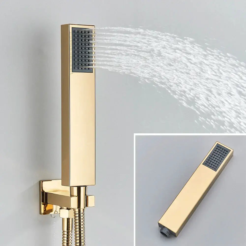 Modern gold and black shower faucet set bathroom rainfall display