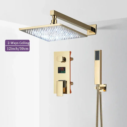 Modern gold and black shower faucet set bathroom rainfall display
