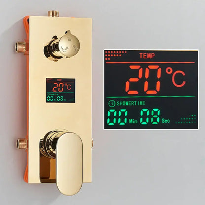 Modern gold and black shower faucet set bathroom rainfall display