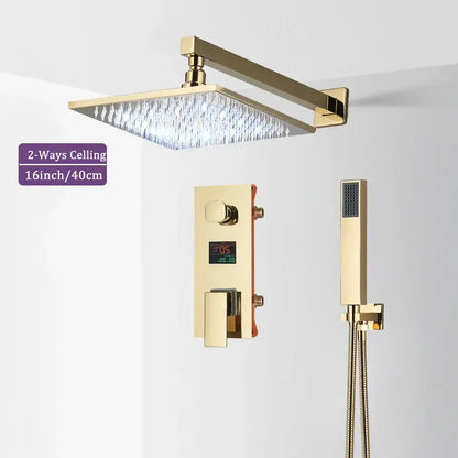 Modern gold and black shower faucet set bathroom rainfall display
