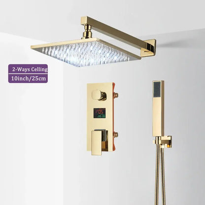 Modern gold and black shower faucet set bathroom rainfall display